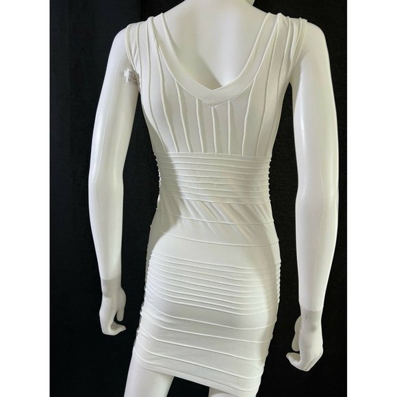 Colorful Women's Mini Dress Bodycon White Spandex V-Neck Sleeveless One Size - Picture 2 of 11
